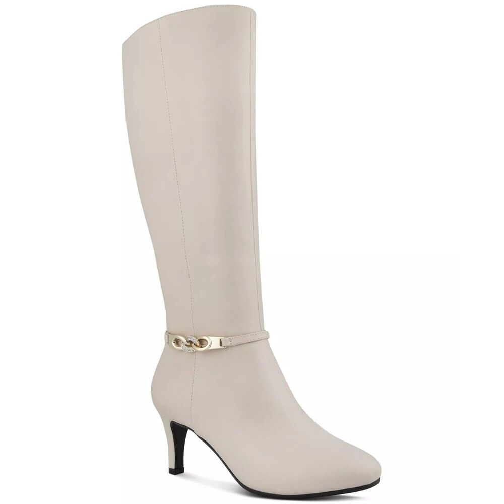 Karen Scott Womens 5.5 M White Faux Leather High Heeled Boots NIB HQ3